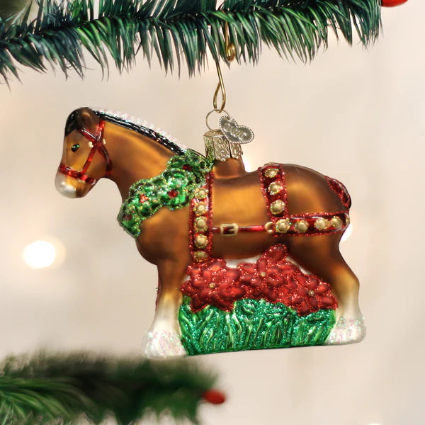 Blown Glass Ornament- Holiday Clydesdale
