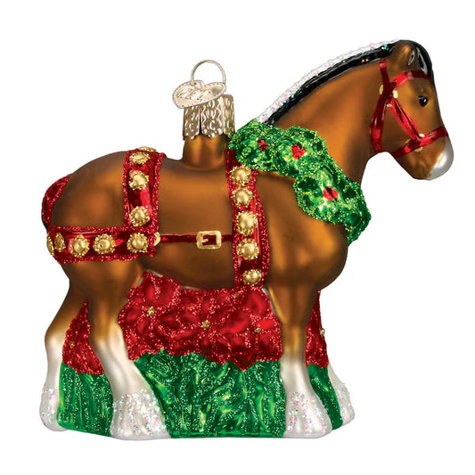 Blown Glass Ornament- Holiday Clydesdale