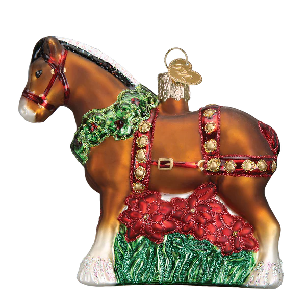 Blown Glass Ornament- Holiday Clydesdale
