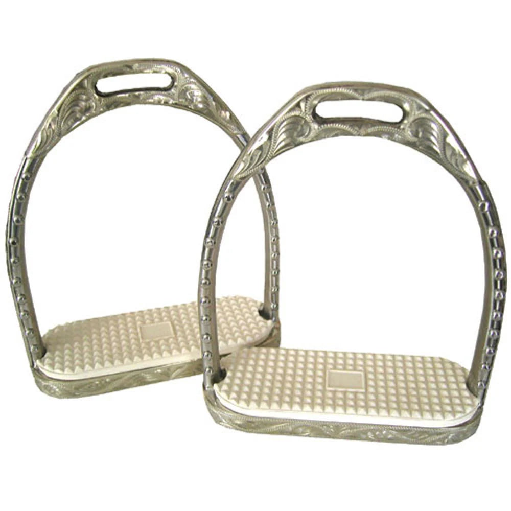 Engraved German Silver Fillis Stirrup Irons