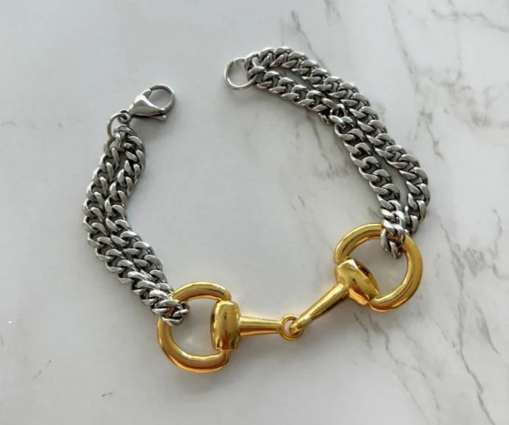 Two Tone Chunky Snaffle Bit Bracelet