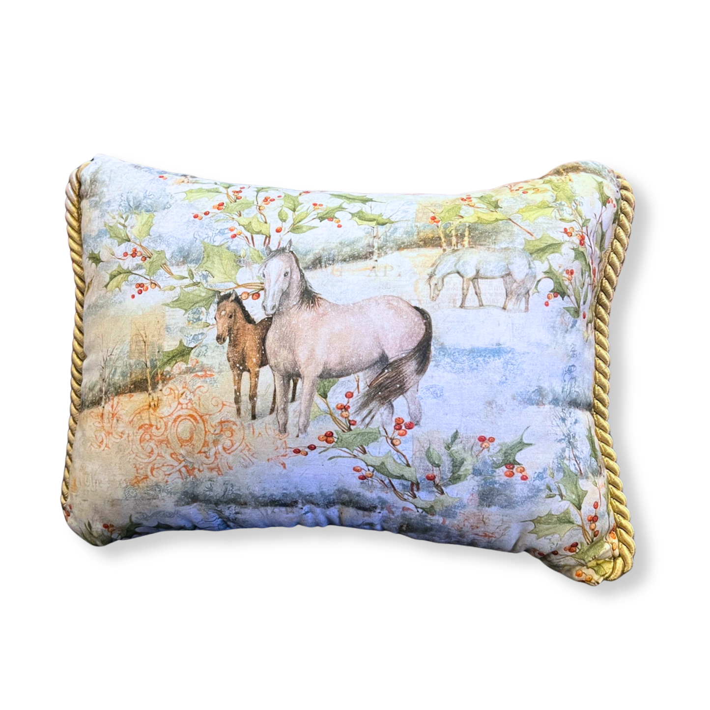 Horse & Holly || Handmade Small Throw Pillow