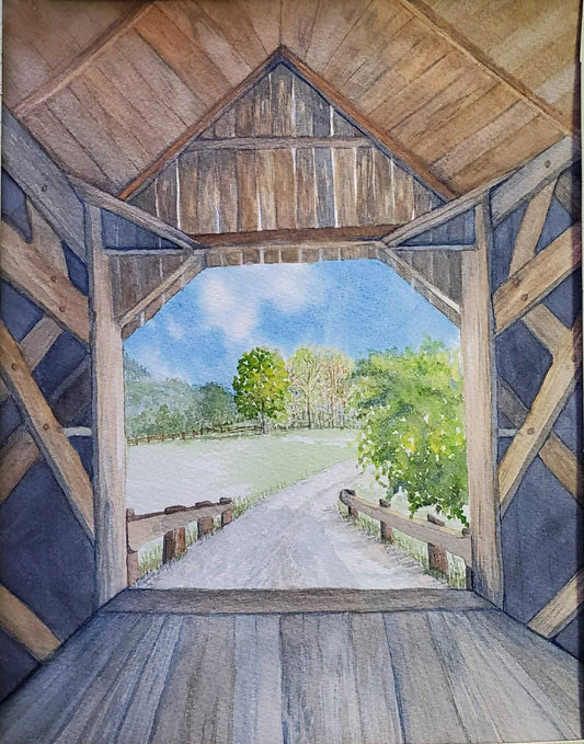 Through The Covered Bridge || Custom Framed Original by Diane Wood