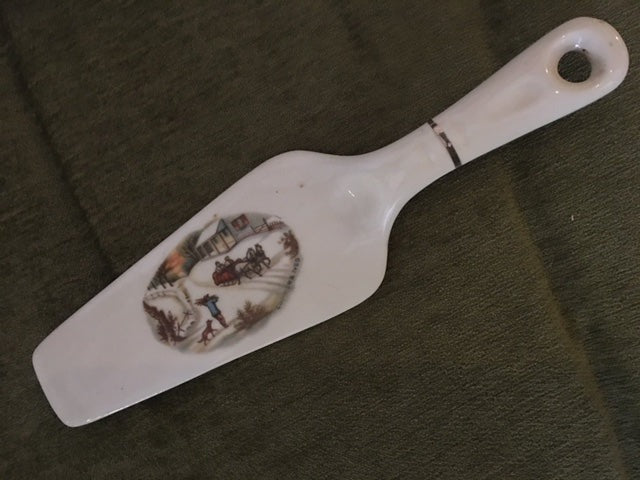 Cake Server with Sleighing scene
