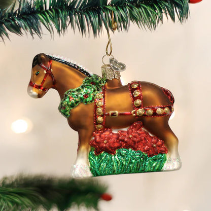 Blown Glass Ornament- Holiday Clydesdale