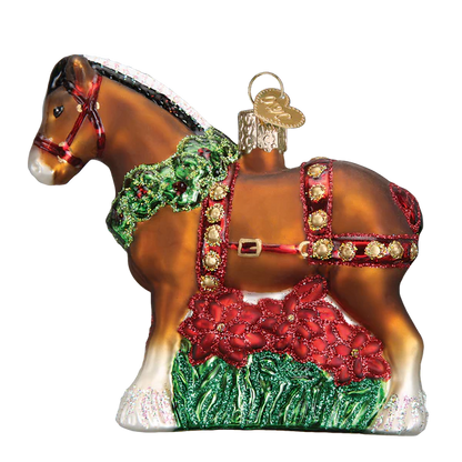 Blown Glass Ornament- Holiday Clydesdale