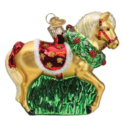 Blown Glass Ornament- Horse with Wreath