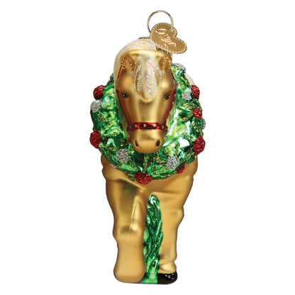 Blown Glass Ornament- Horse with Wreath