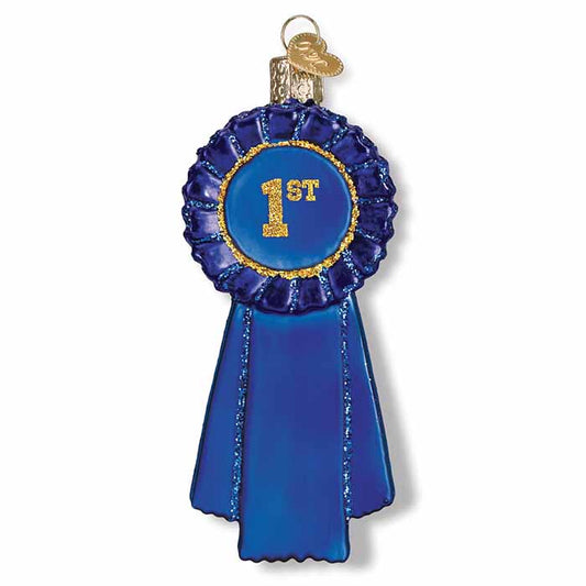Blown Glass Ornament- Blue Ribbon