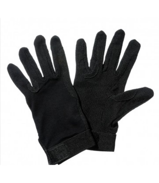 Black Cotton Pimple Grip Riding Gloves.