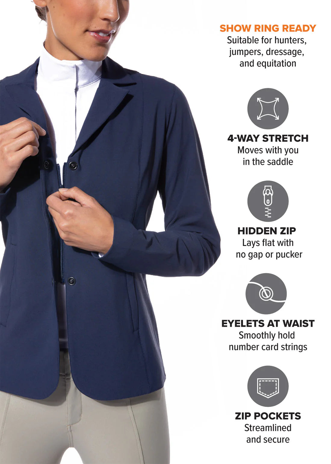 Stretch Competitor Show Coat || 3 Snap || NAVY ONLY