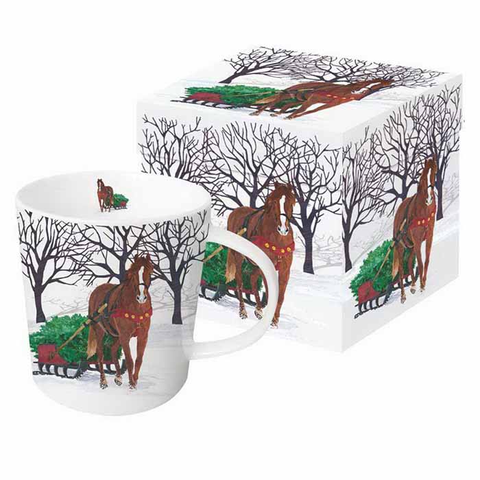Gift Box Mug || Winter Sleigh Horse