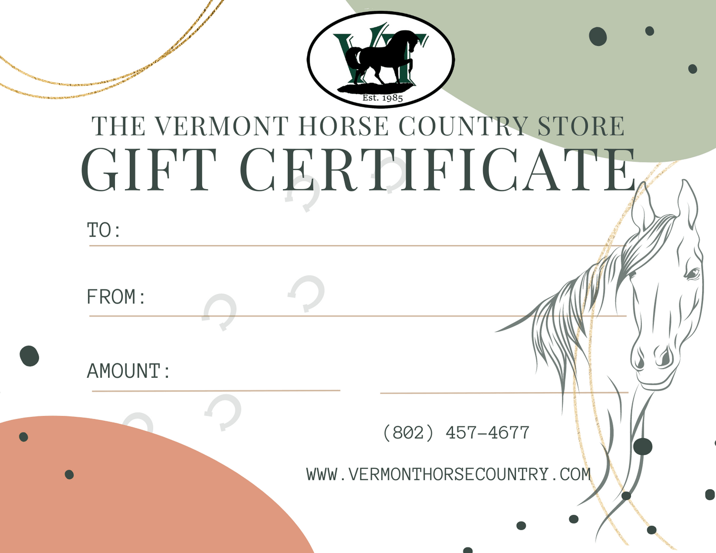 The Vermont Horse Country Store GIFT CERTIFICATE