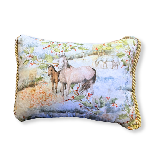Horse & Holly || Handmade Small Throw Pillow