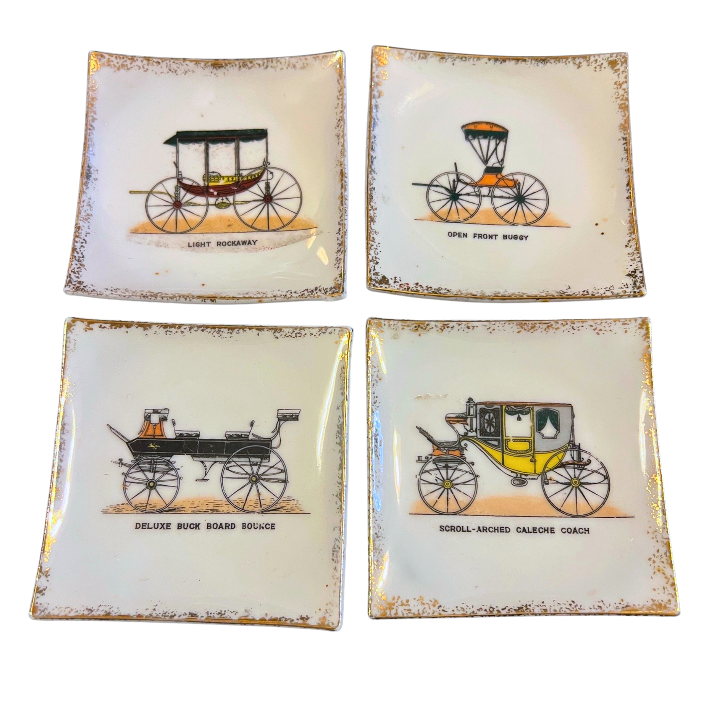 Printed Porcelain Coasters with Carriages || Set of 4