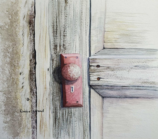 Red Door Handle || Original Watercolor by Diane Wood
