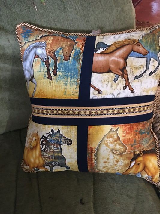Pillow four Square Horses~Handmade, Locally~20"x20"