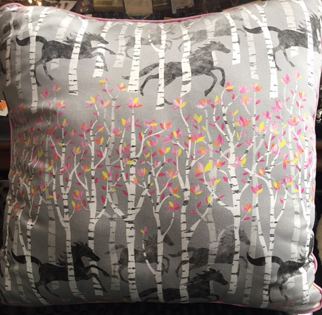 Handmade Pillow "Horses In The Birches" 20"X20"