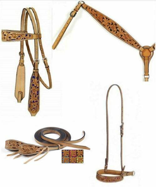 Turn Two || Mesquite Canyon Tooled Tack Set || Natural & Lime || Horse Size ONLY